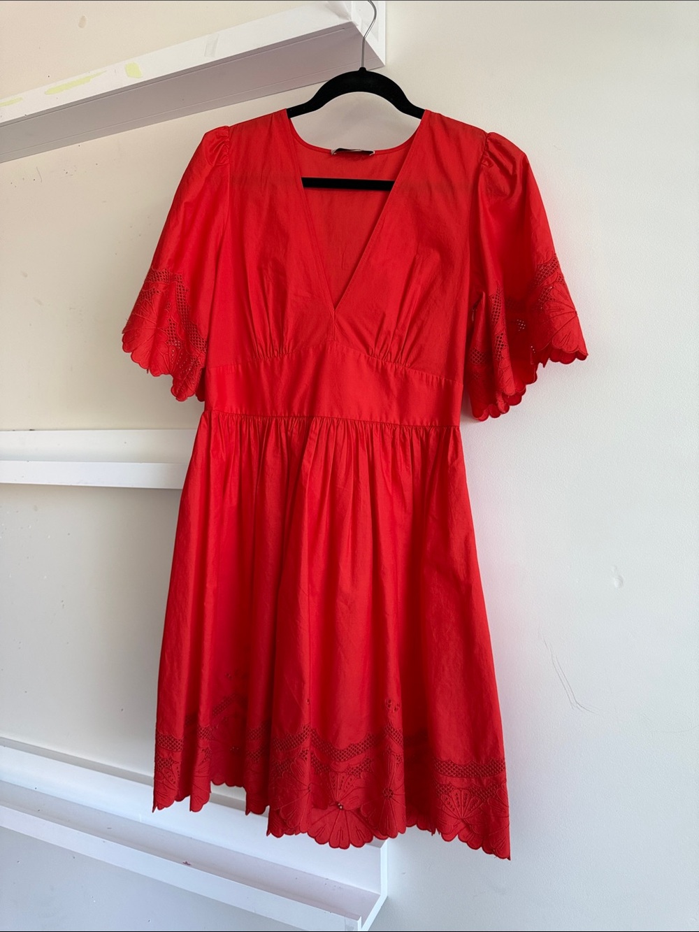 Twin-Set Red V-Neck Eyelet Mini Dress